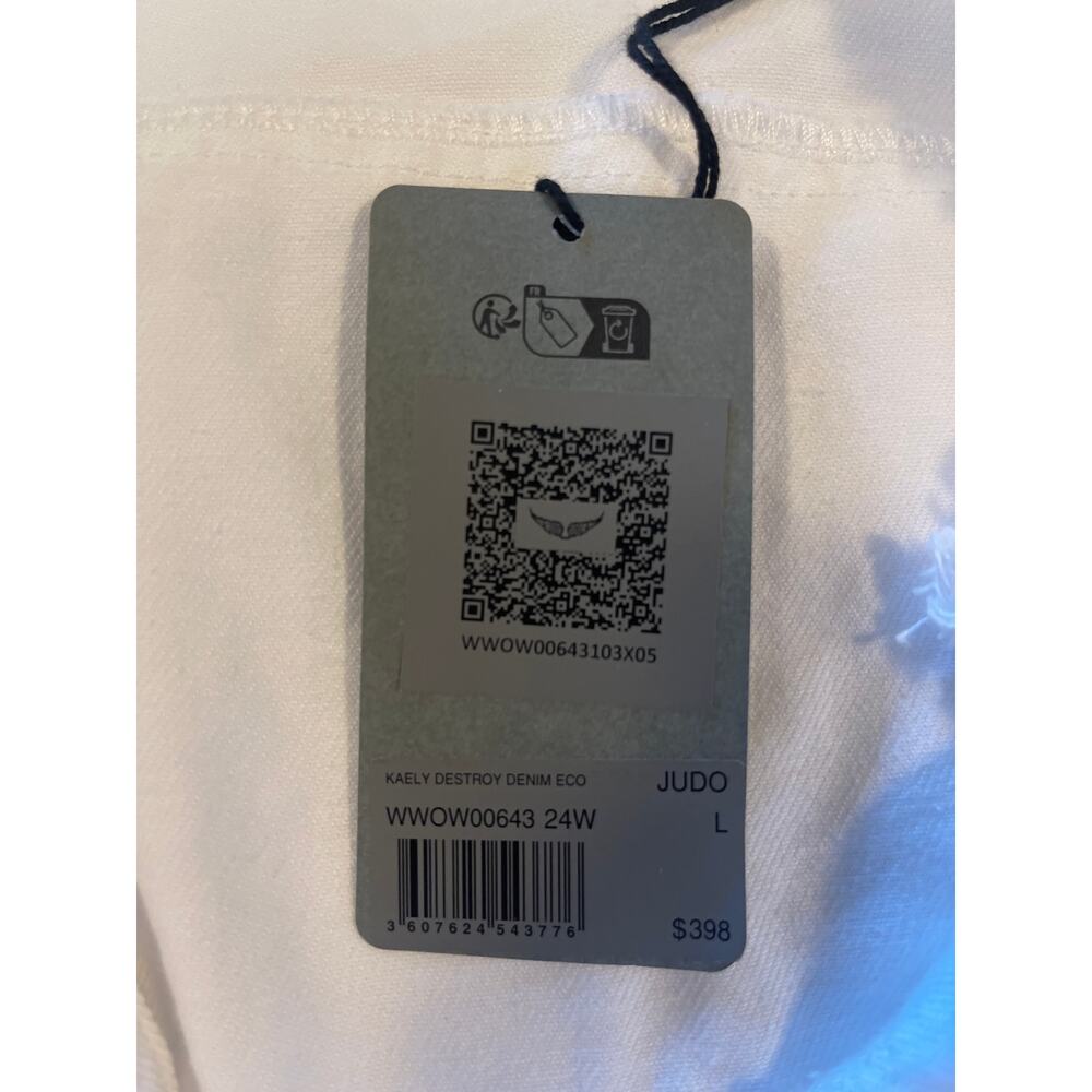 NWT: Zadig & Voltaire Kaely Destroy Denim Jacket in White Size L - Picture 9 of 15